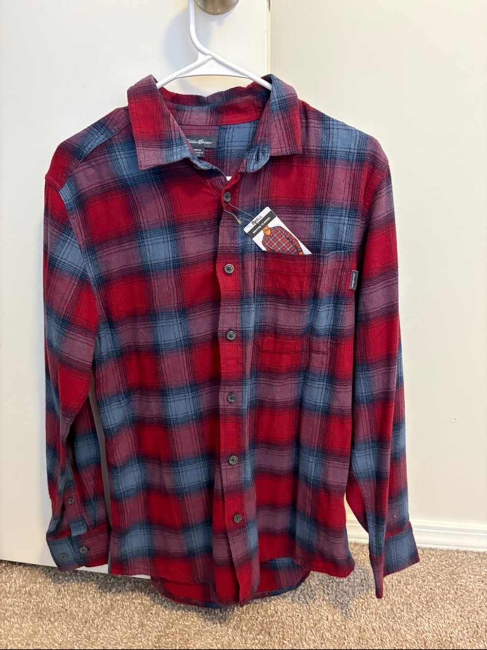 Eddie Bauer Red and Blue Plaid Long-Sleeve Button-Down Shirt
